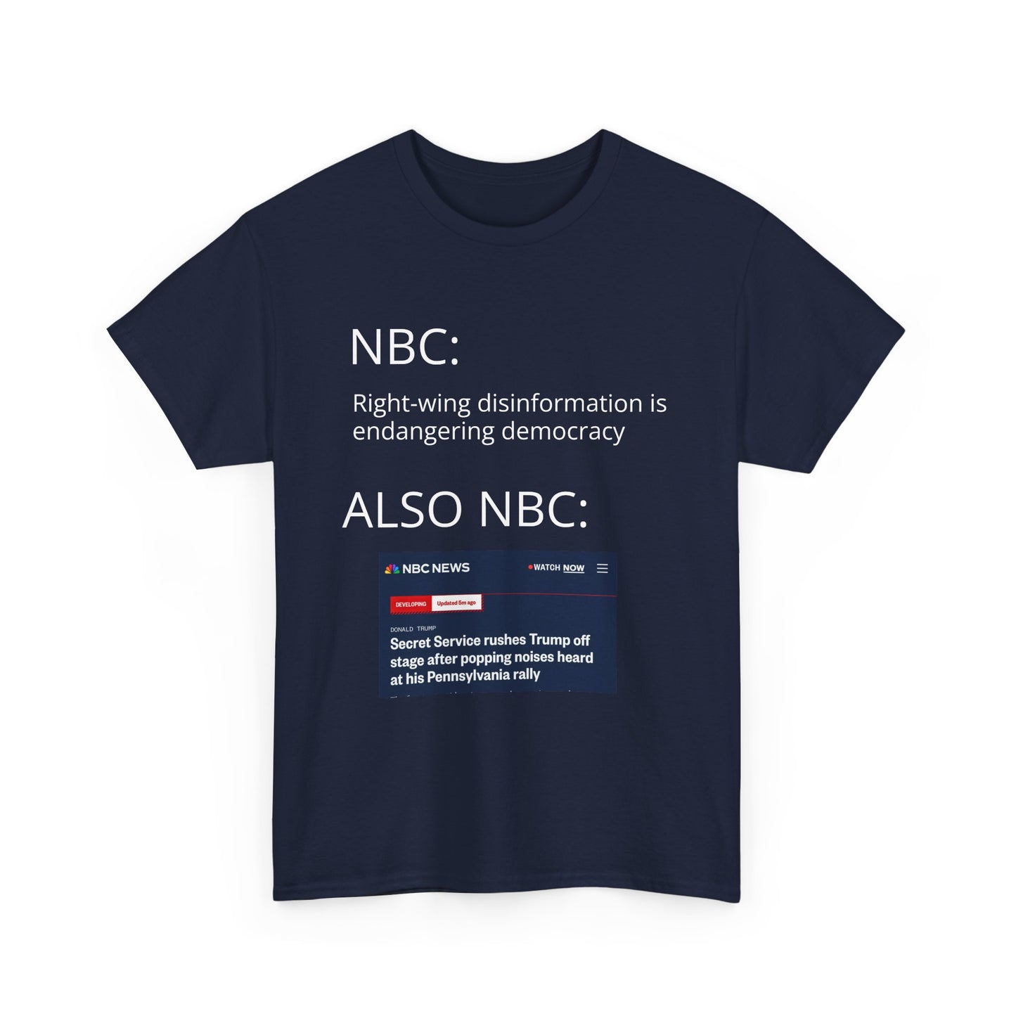 Tee: MSNBC Fake News Propaganda Trump Shot Unisex Heavy Cotton