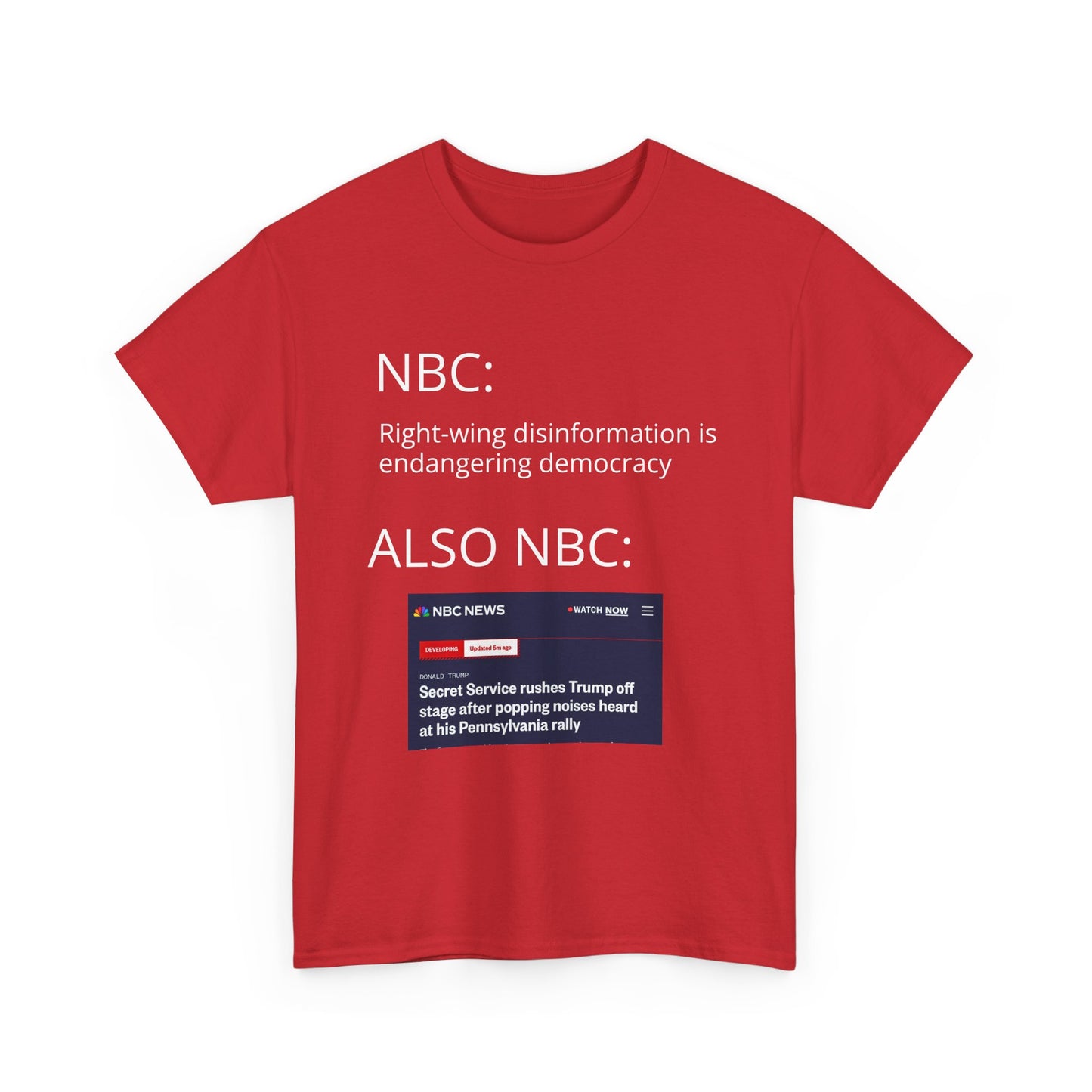 Tee: MSNBC Fake News Propaganda Trump Shot Unisex Heavy Cotton